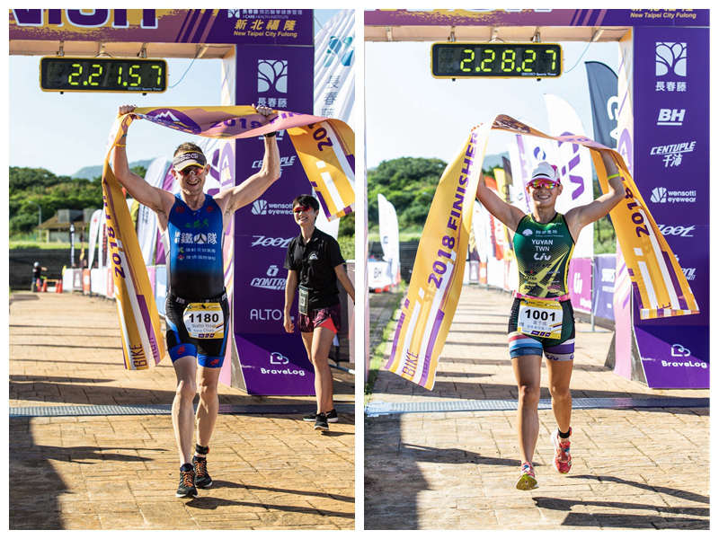 51.5公里標準鐵人三項賽事男子組冠軍Walto Yssel左女子組冠軍黃于嫣右